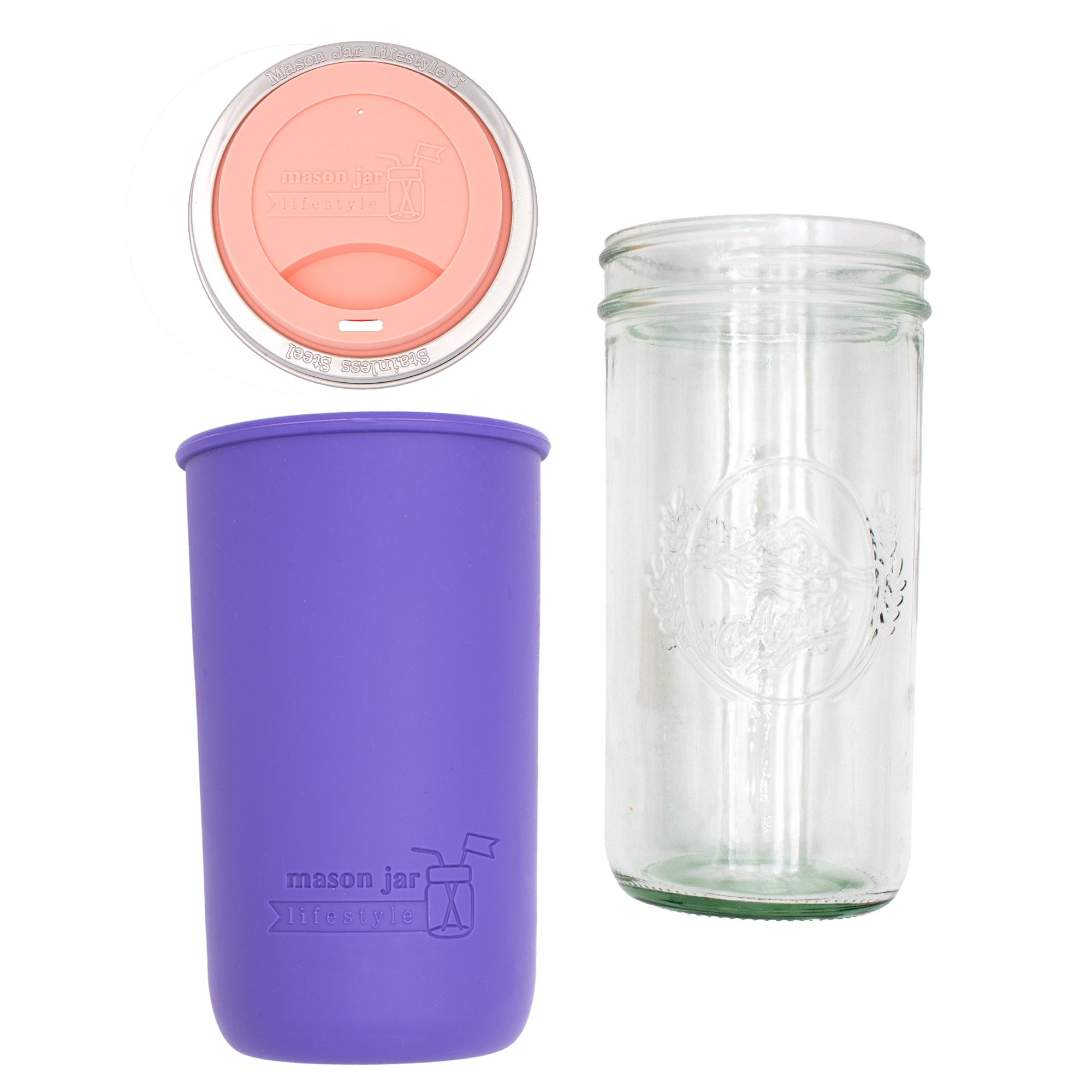Mason Jar Lifestyle 24oz Pint & Half Glass Water Bottle Travel Tumbler with Silicone Sleeve & Drinking Lid