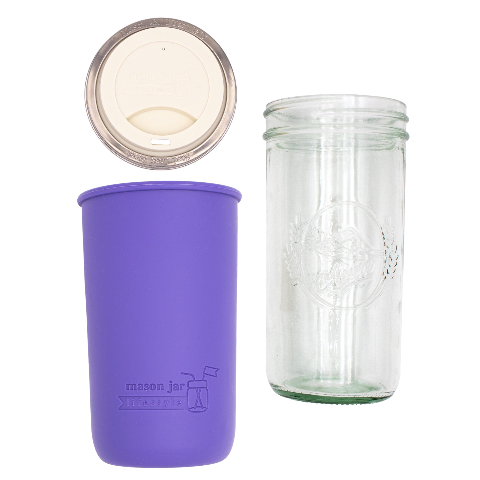 Mason Jar Lifestyle 24oz Pint & Half Glass Water Bottle Travel Tumbler with Silicone Sleeve & Drinking Lid