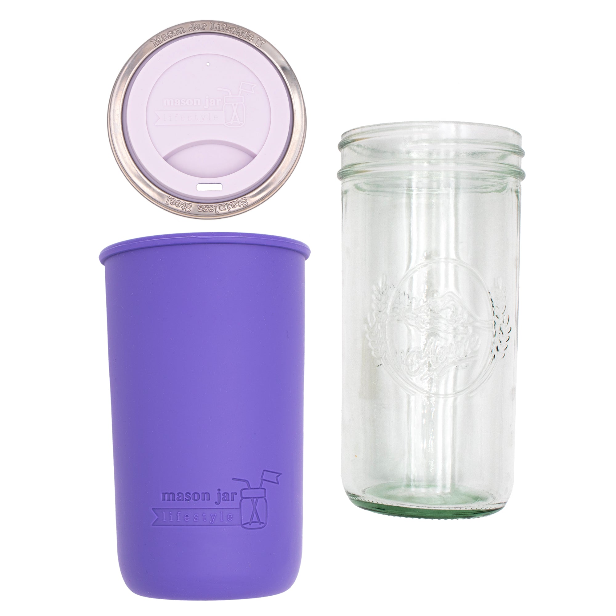 Mason Jar Lifestyle 24oz Pint & Half Glass Water Bottle Travel Tumbler with Silicone Sleeve & Drinking Lid