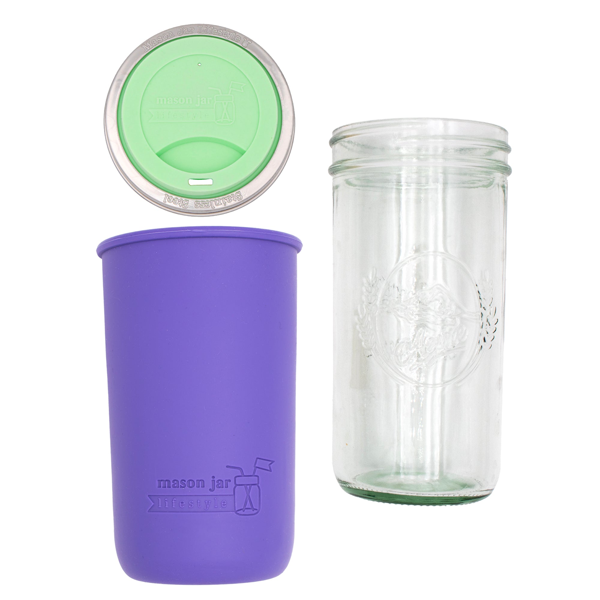 Mason Jar Lifestyle 24oz Pint & Half Glass Water Bottle Travel Tumbler with Silicone Sleeve & Drinking Lid