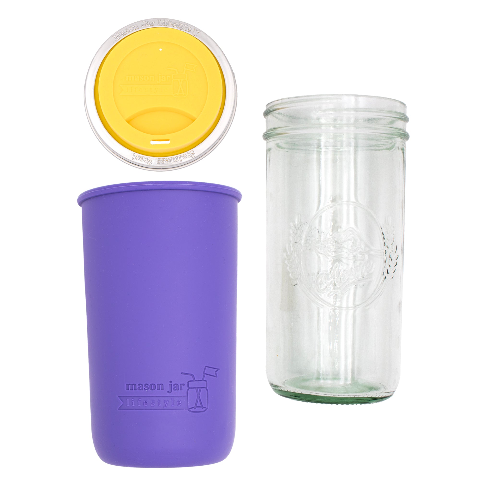Mason Jar Lifestyle 24oz Pint & Half Glass Water Bottle Travel Tumbler with Silicone Sleeve & Drinking Lid