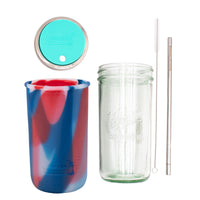 Mason Jar Lifestyle 24oz Pint & Half Water Bottle Travel Tumbler with Silicone Sleeve & Straw Lid