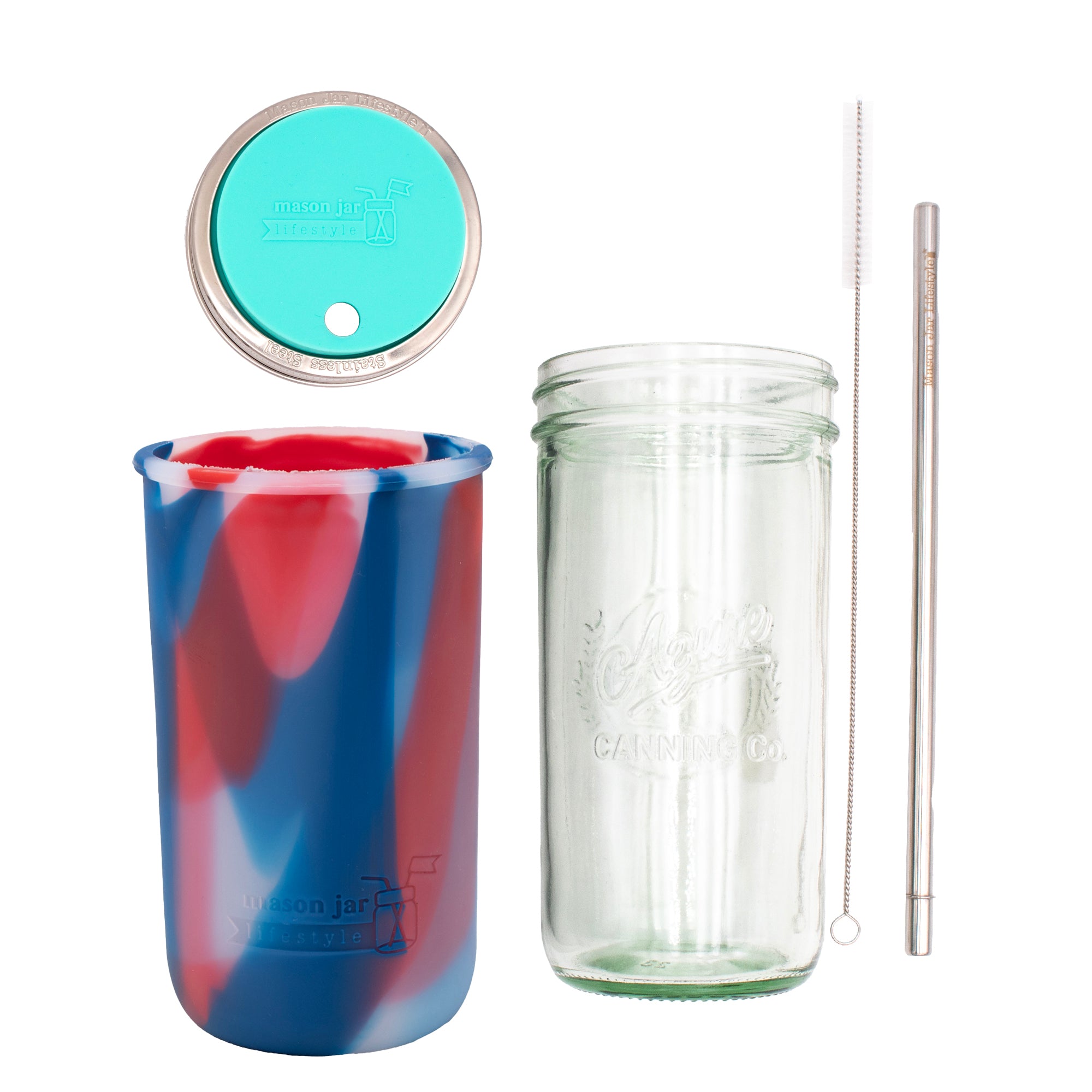 Mason Jar Lifestyle 24oz Pint & Half Water Bottle Travel Tumbler with Silicone Sleeve & Straw Lid