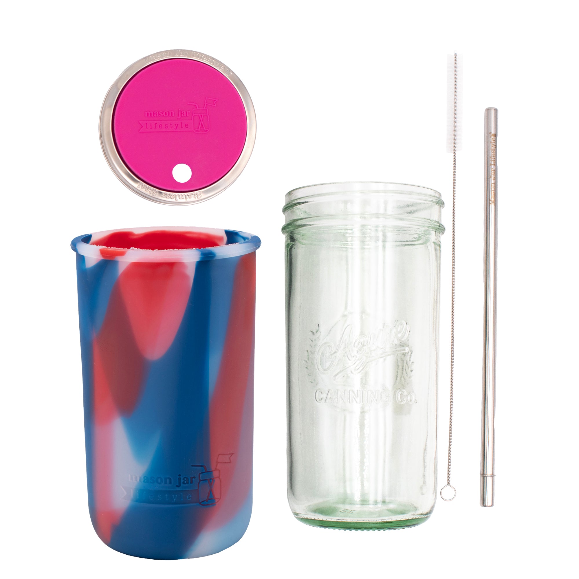Mason Jar Lifestyle 24oz Pint & Half Water Bottle Travel Tumbler with Silicone Sleeve & Straw Lid