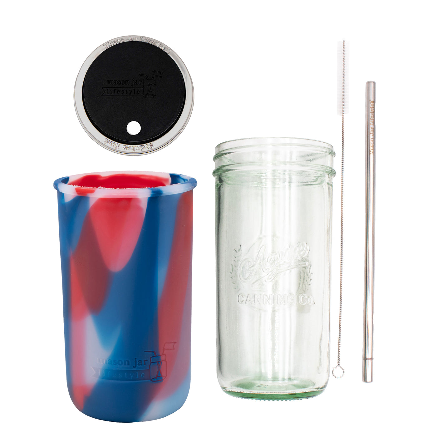 Mason Jar Lifestyle 24oz Pint & Half Water Bottle Travel Tumbler with Silicone Sleeve & Straw Lid