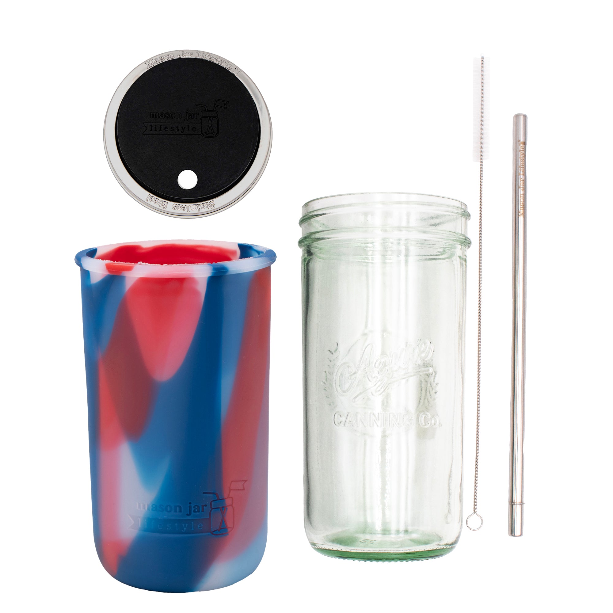 Mason Jar Lifestyle 24oz Pint & Half Water Bottle Travel Tumbler with Silicone Sleeve & Straw Lid