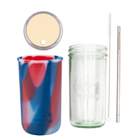 Mason Jar Lifestyle 24oz Pint & Half Water Bottle Travel Tumbler with Silicone Sleeve & Straw Lid