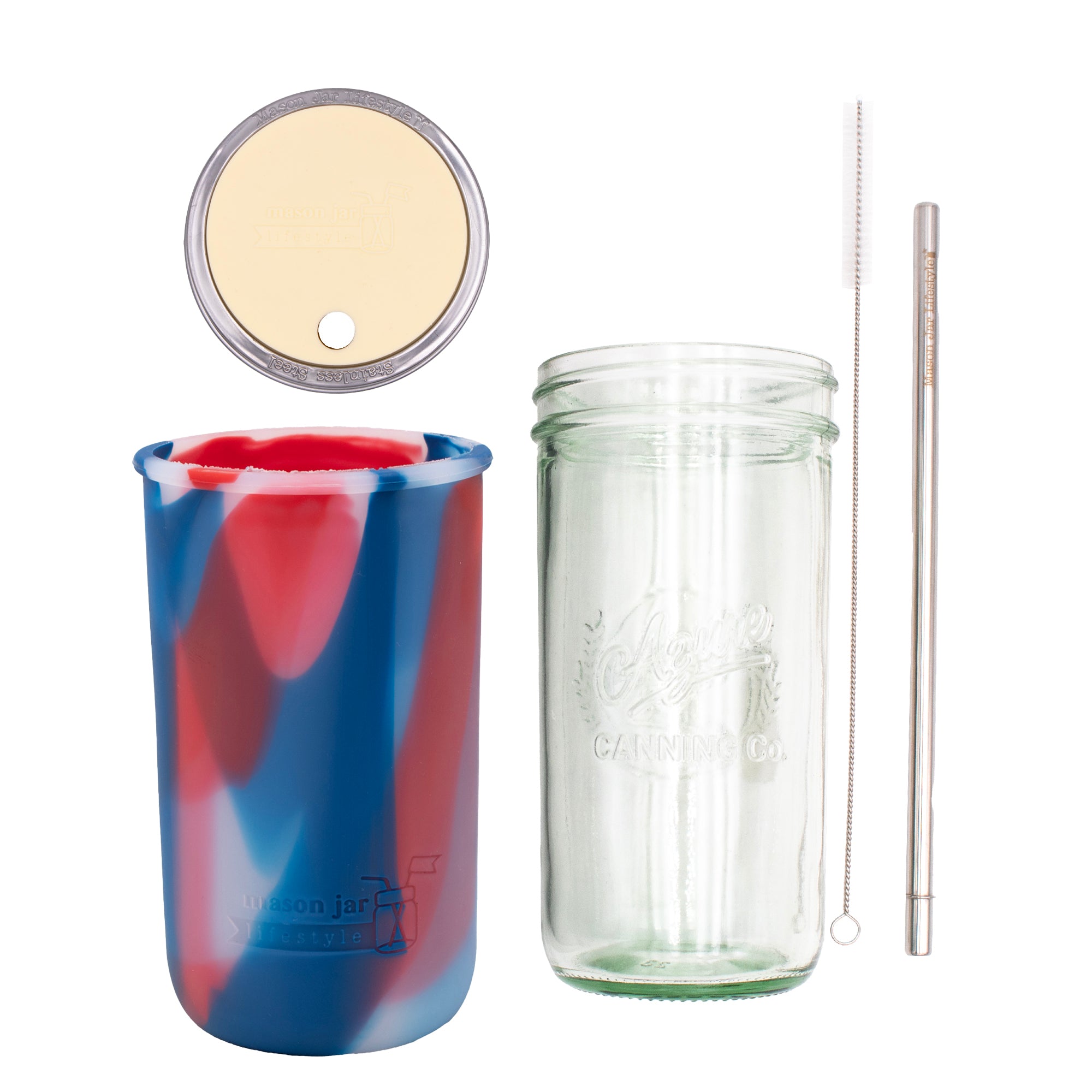 Mason Jar Lifestyle 24oz Pint & Half Water Bottle Travel Tumbler with Silicone Sleeve & Straw Lid