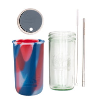Mason Jar Lifestyle 24oz Pint & Half Water Bottle Travel Tumbler with Silicone Sleeve & Straw Lid