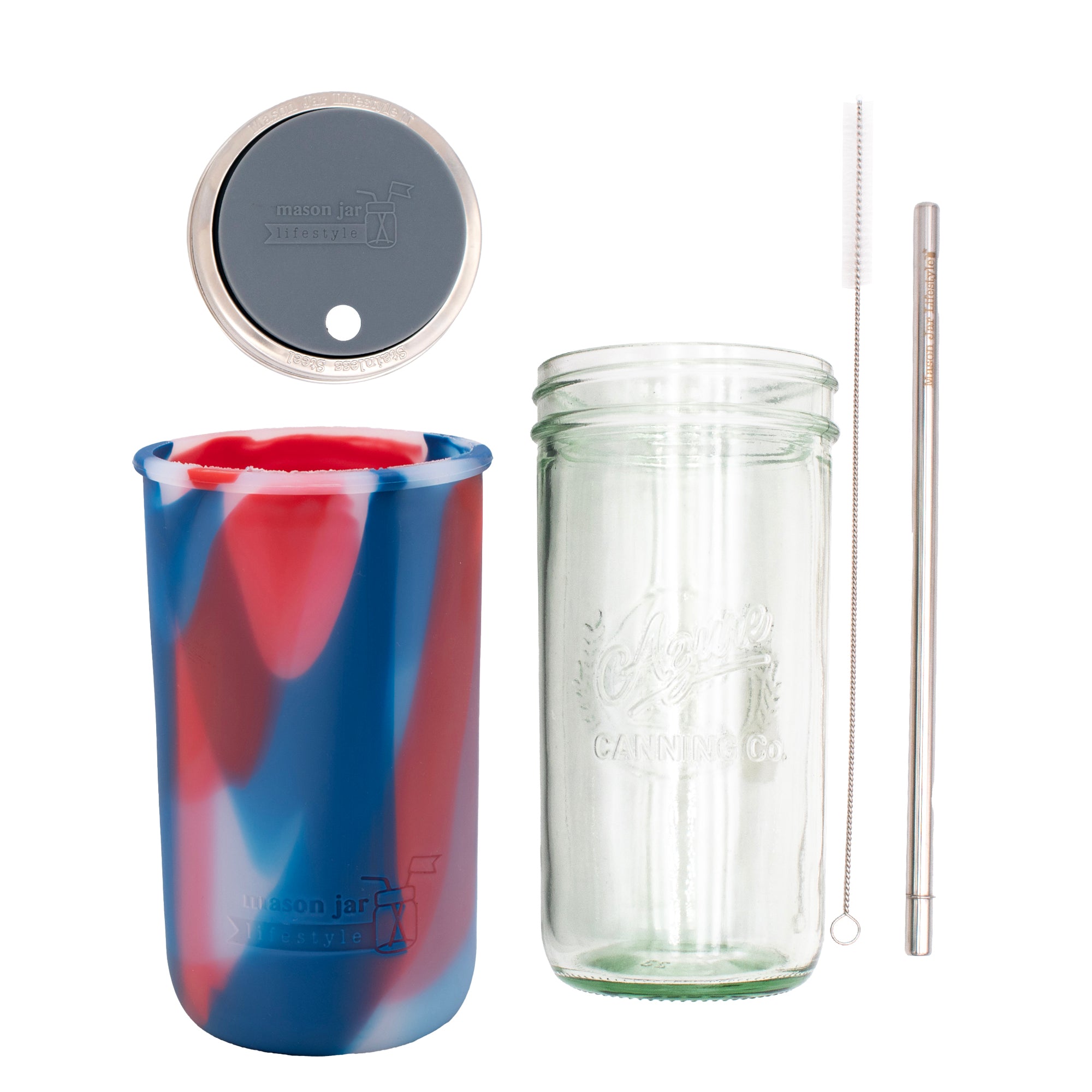 Mason Jar Lifestyle 24oz Pint & Half Water Bottle Travel Tumbler with Silicone Sleeve & Straw Lid