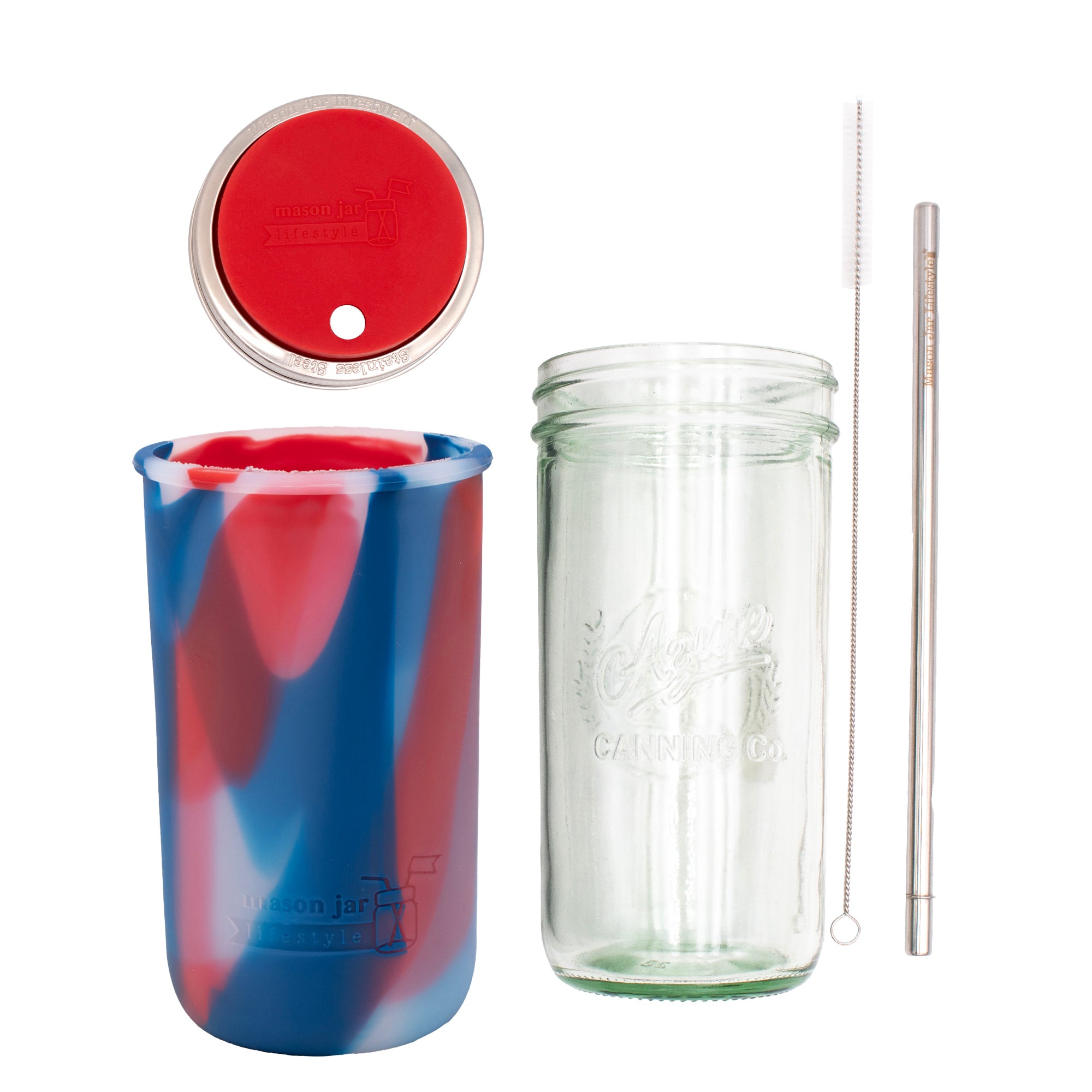 Mason Jar Lifestyle 24oz Pint & Half Water Bottle Travel Tumbler with Silicone Sleeve & Straw Lid