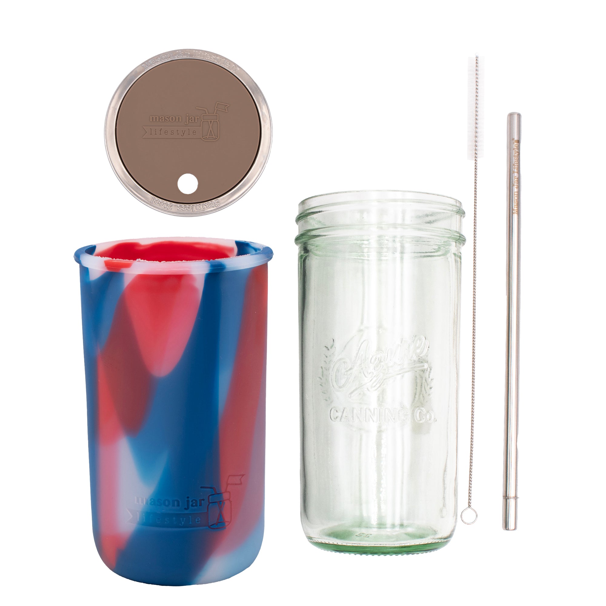 Mason Jar Lifestyle 24oz Pint & Half Water Bottle Travel Tumbler with Silicone Sleeve & Straw Lid