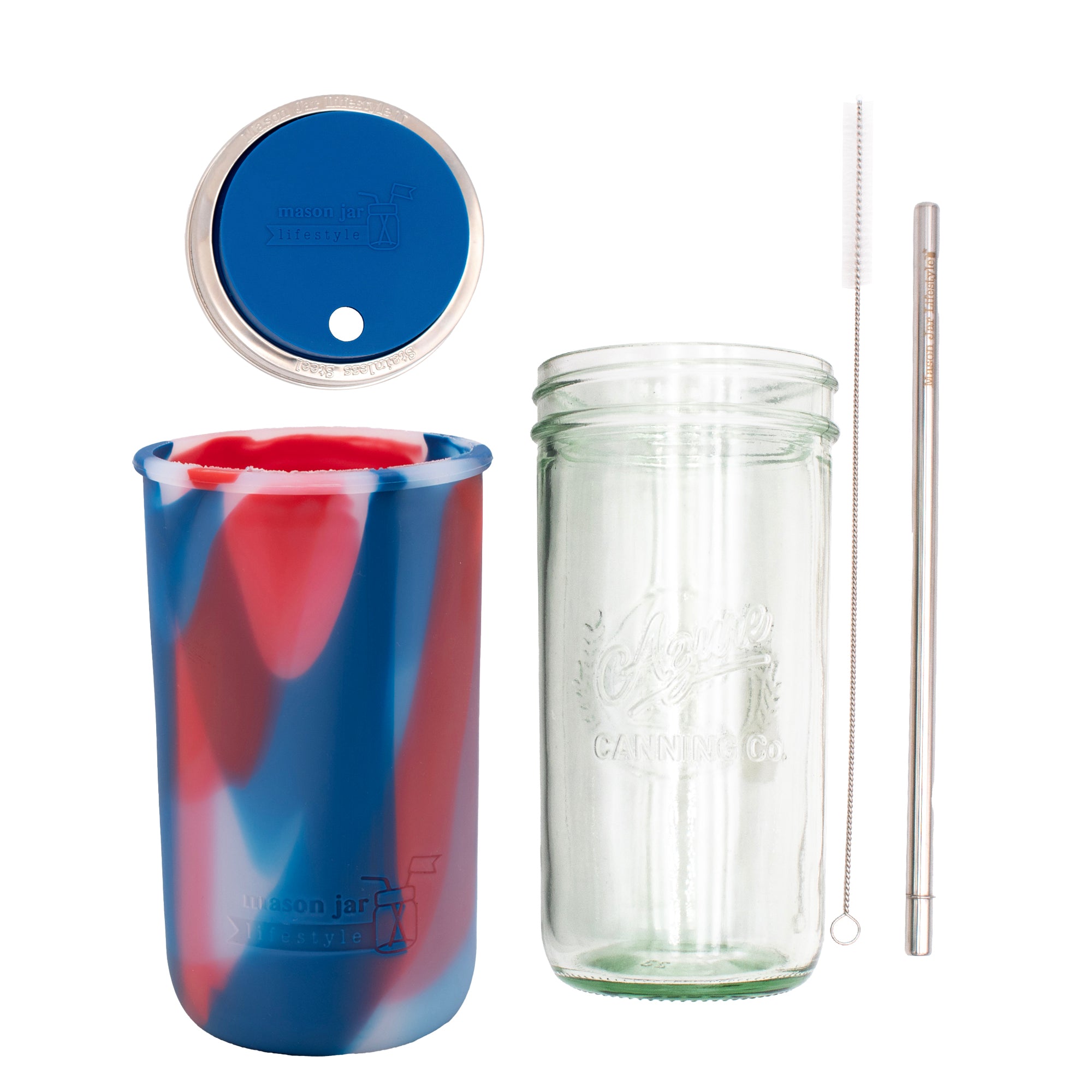 Mason Jar Lifestyle 24oz Pint & Half Water Bottle Travel Tumbler with Silicone Sleeve & Straw Lid