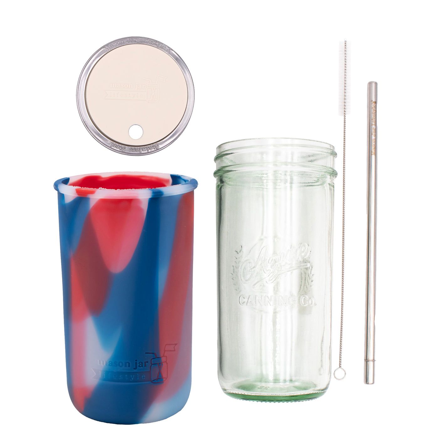 Mason Jar Lifestyle 24oz Pint & Half Water Bottle Travel Tumbler with Silicone Sleeve & Straw Lid