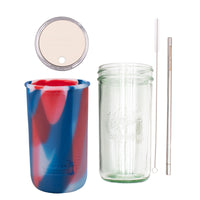 Mason Jar Lifestyle 24oz Pint & Half Water Bottle Travel Tumbler with Silicone Sleeve & Straw Lid