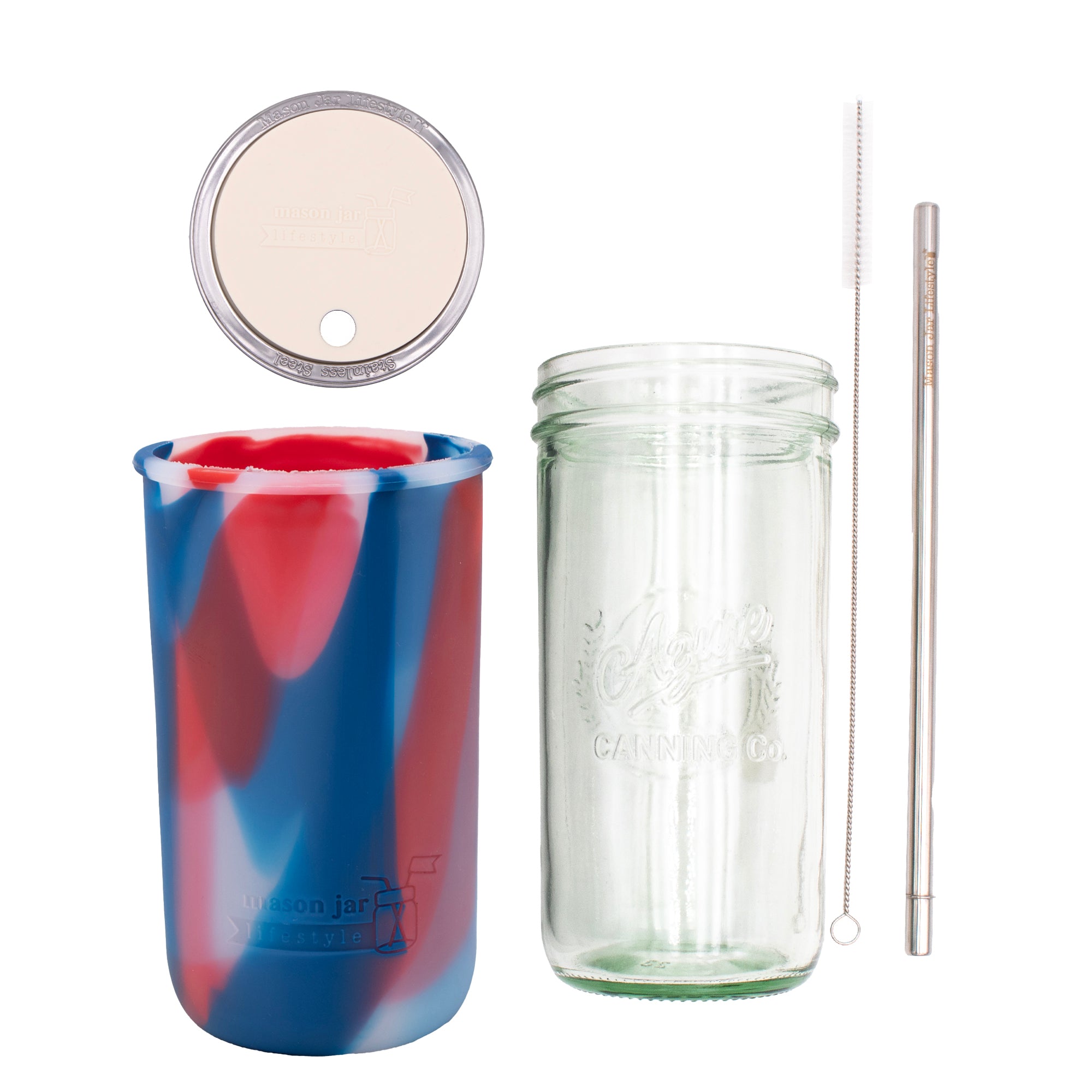 Mason Jar Lifestyle 24oz Pint & Half Water Bottle Travel Tumbler with Silicone Sleeve & Straw Lid