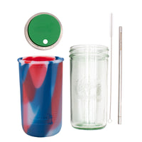 Mason Jar Lifestyle 24oz Pint & Half Water Bottle Travel Tumbler with Silicone Sleeve & Straw Lid
