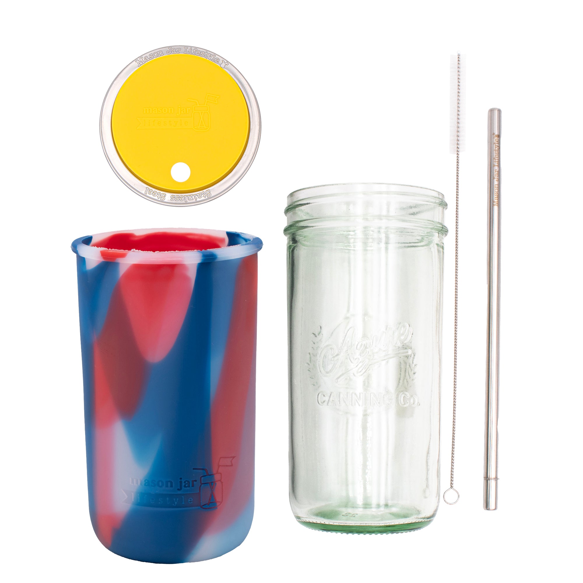 Mason Jar Lifestyle 24oz Pint & Half Water Bottle Travel Tumbler with Silicone Sleeve & Straw Lid