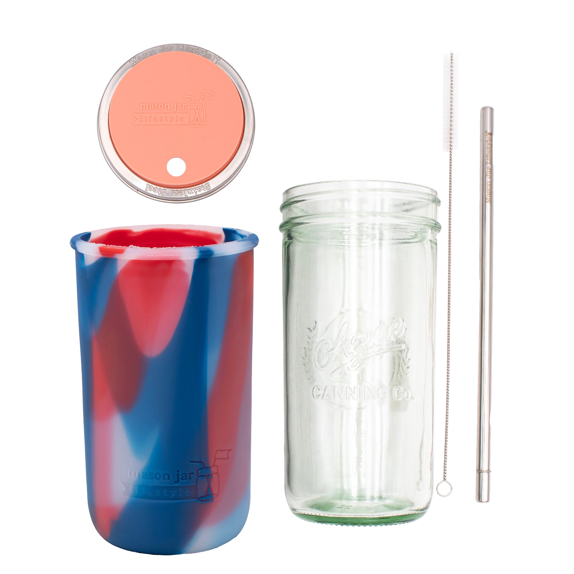 Mason Jar Lifestyle 24oz Pint & Half Water Bottle Travel Tumbler with Silicone Sleeve & Straw Lid
