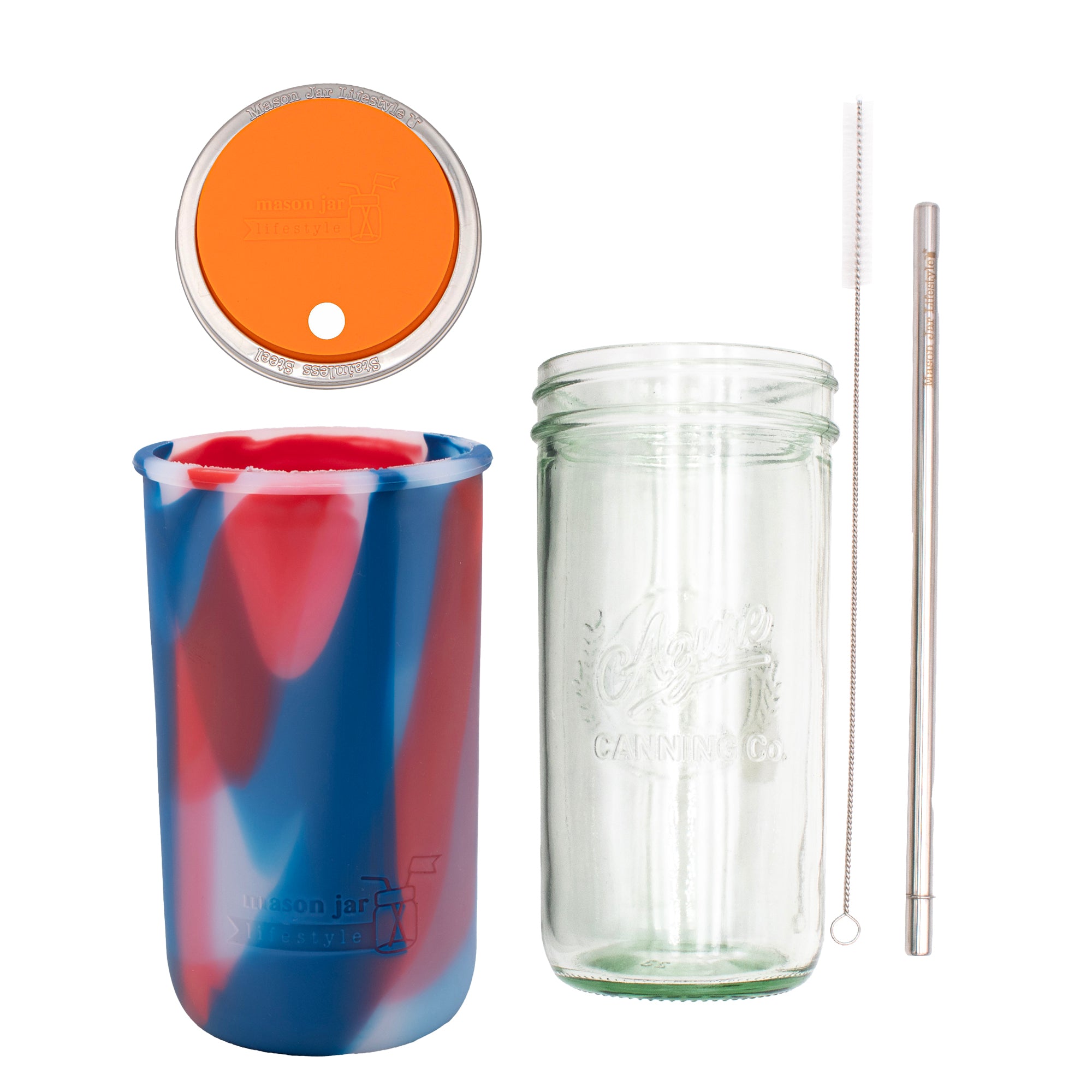 Mason Jar Lifestyle 24oz Pint & Half Water Bottle Travel Tumbler with Silicone Sleeve & Straw Lid