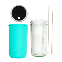 Mason Jar Lifestyle 24oz Pint & Half Water Bottle Travel Tumbler with Silicone Sleeve & Straw Lid