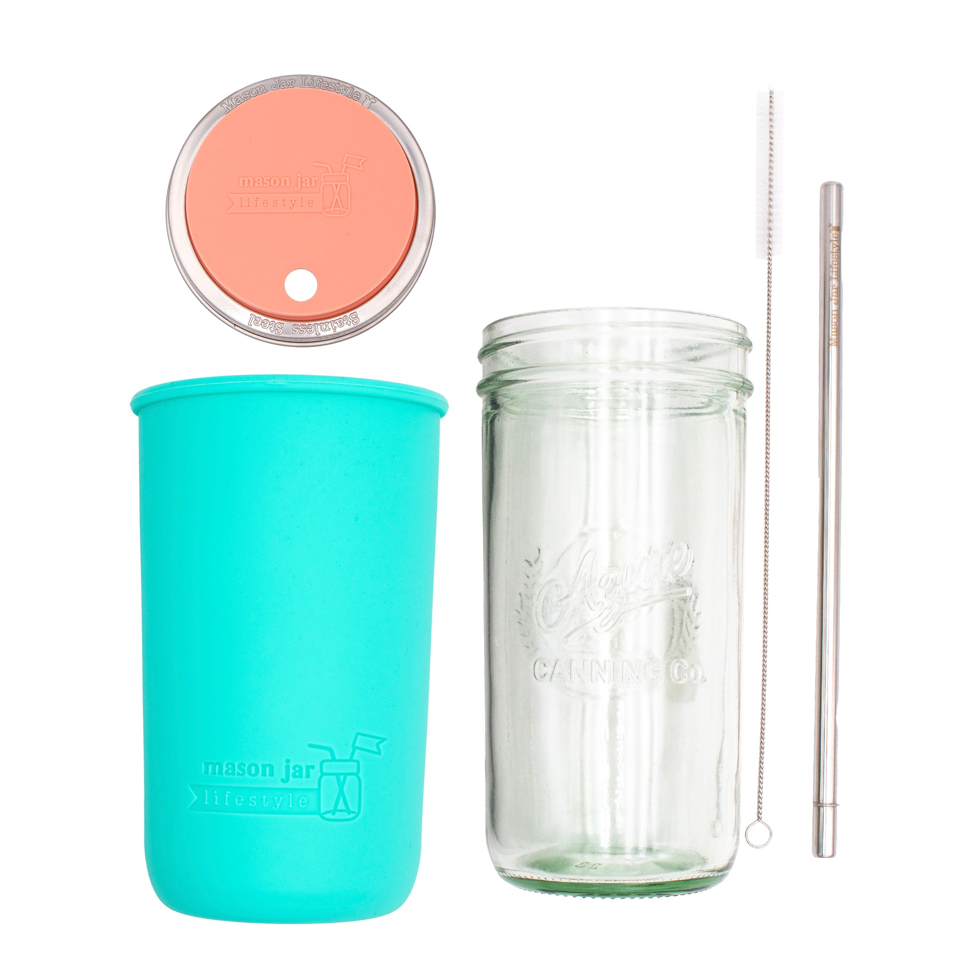 Mason Jar Lifestyle 24oz Pint & Half Water Bottle Travel Tumbler with Silicone Sleeve & Straw Lid