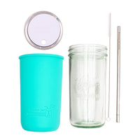 Pint and a half water bottle azure stainless steel straw cleaner pint and a half sleeve aquamarine wide mouth straw hole lid light orchid product on white