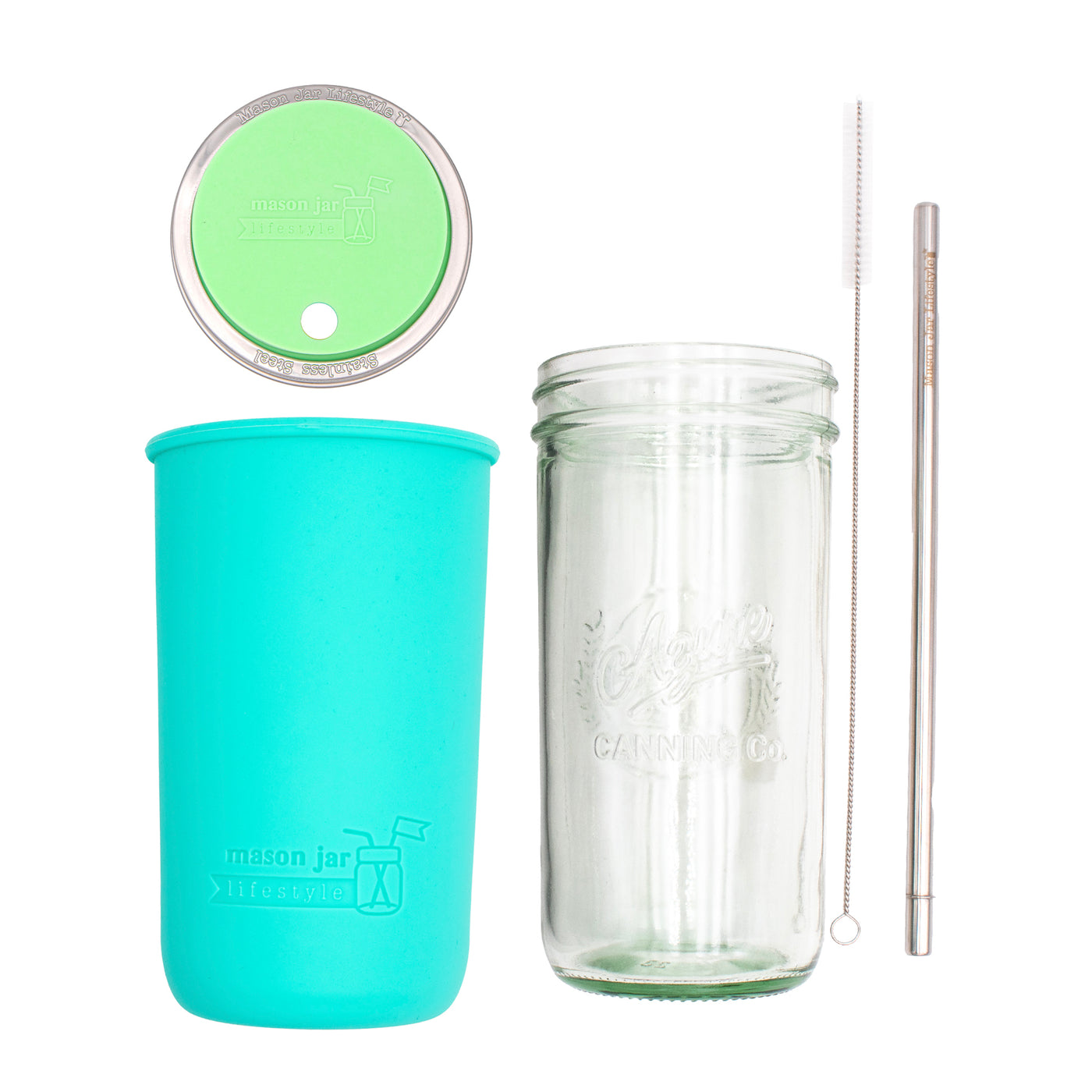 Mason Jar Lifestyle 24oz Pint & Half Water Bottle Travel Tumbler with Silicone Sleeve & Straw Lid