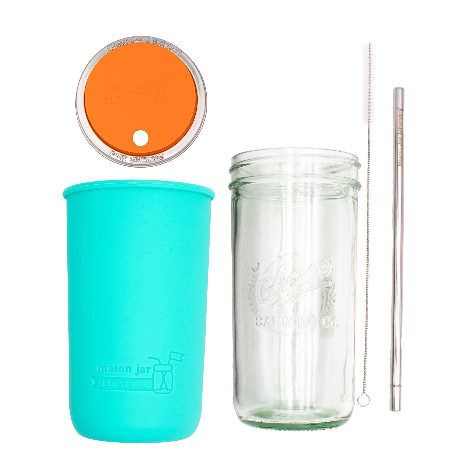 Mason Jar Lifestyle 24oz Pint & Half Water Bottle Travel Tumbler with Silicone Sleeve & Straw Lid