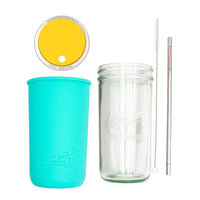 Mason Jar Lifestyle 24oz Pint & Half Water Bottle Travel Tumbler with Silicone Sleeve & Straw Lid