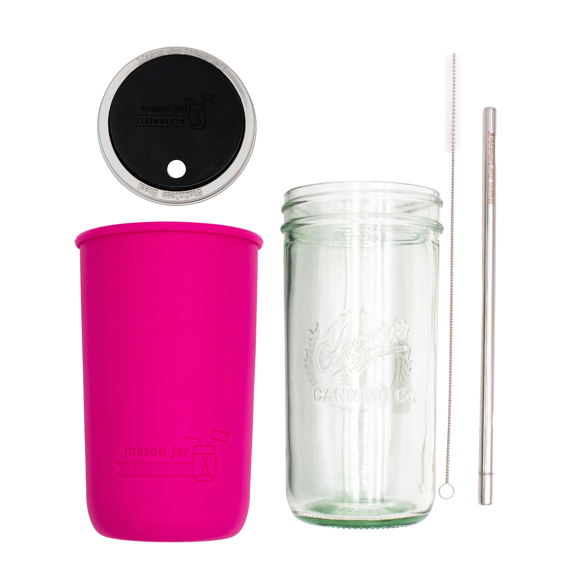 Mason Jar Lifestyle 24oz Pint & Half Water Bottle Travel Tumbler with Silicone Sleeve & Straw Lid