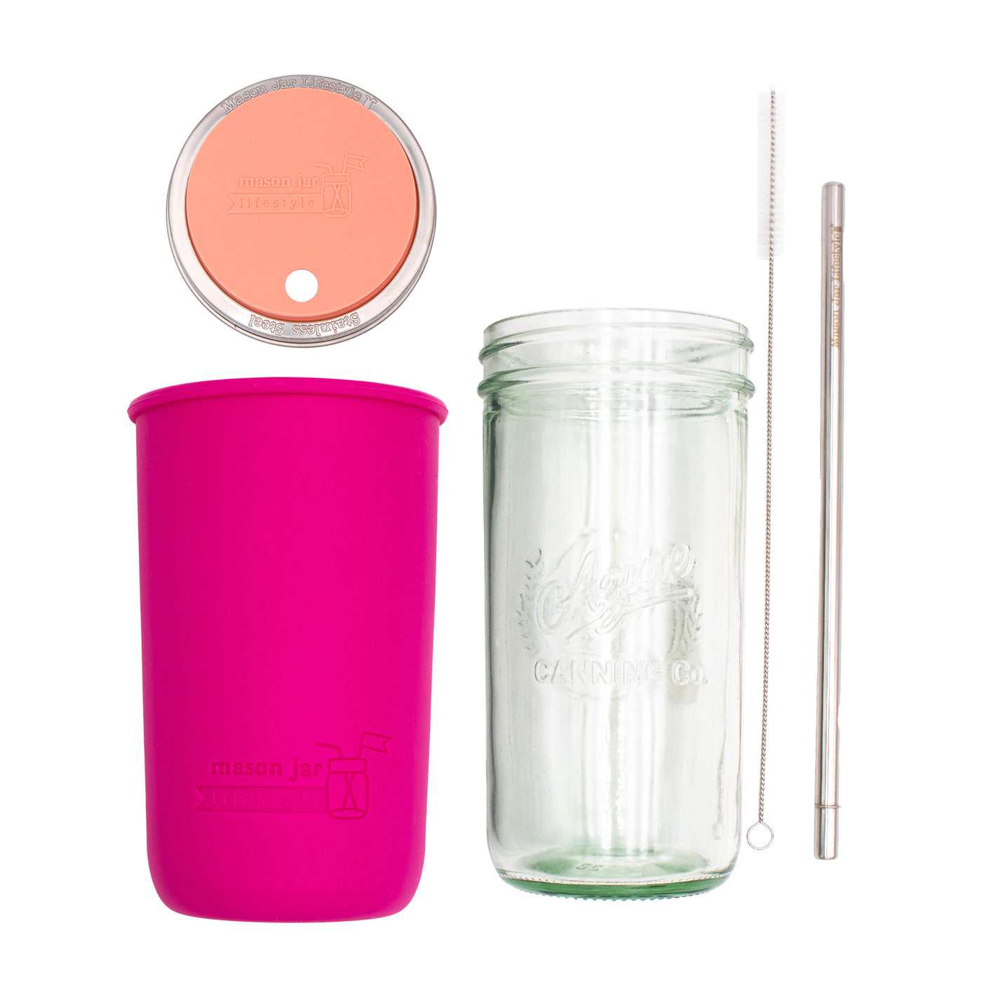 Mason Jar Lifestyle 24oz Pint & Half Water Bottle Travel Tumbler with Silicone Sleeve & Straw Lid