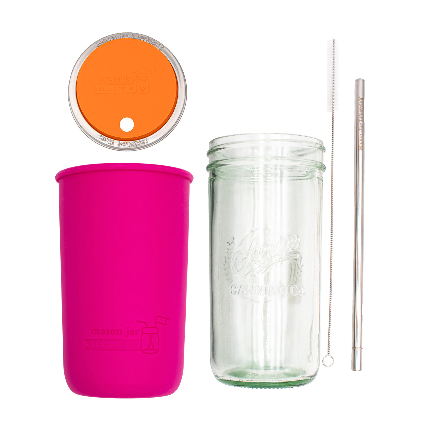Mason Jar Lifestyle 24oz Pint & Half Water Bottle Travel Tumbler with Silicone Sleeve & Straw Lid