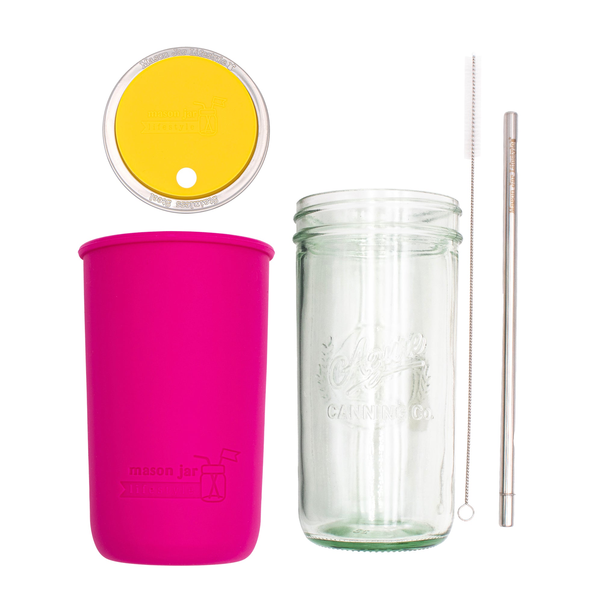 Mason Jar Lifestyle 24oz Pint & Half Water Bottle Travel Tumbler with Silicone Sleeve & Straw Lid