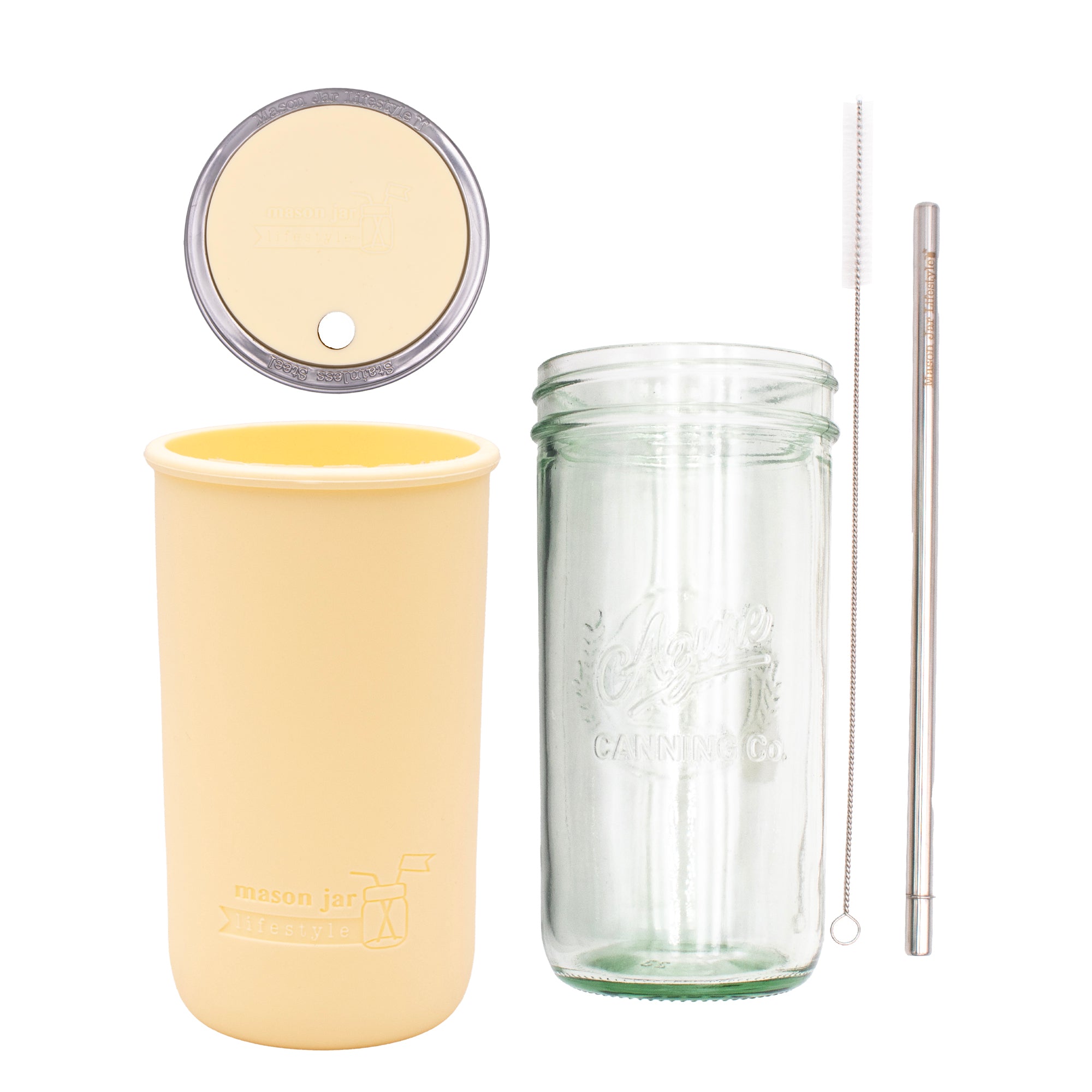 Pint and a half water bottle azure stainless steel straw cleaner pint and a half sleeve butter yellow wide mouth straw hole lid butter yellow product on