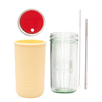 Pint and a half water bottle azure stainless steel straw cleaner pint and a half sleeve butter yellow wide mouth straw hole lid cherry red product on white