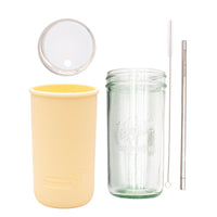 Pint and a half water bottle azure stainless steel straw cleaner pint and a half sleeve butter yellow wide mouth straw hole lid frost product on white