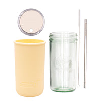 Pint and a half water bottle azure stainless steel straw cleaner pint and a half sleeve butter yellow wide mouth straw hole lid greige product on white