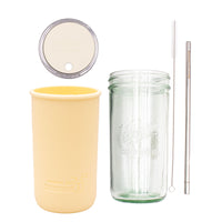 Pint and a half water bottle azure stainless steel straw cleaner pint and a half sleeve butter yellow wide mouth straw hole lid greige product on white