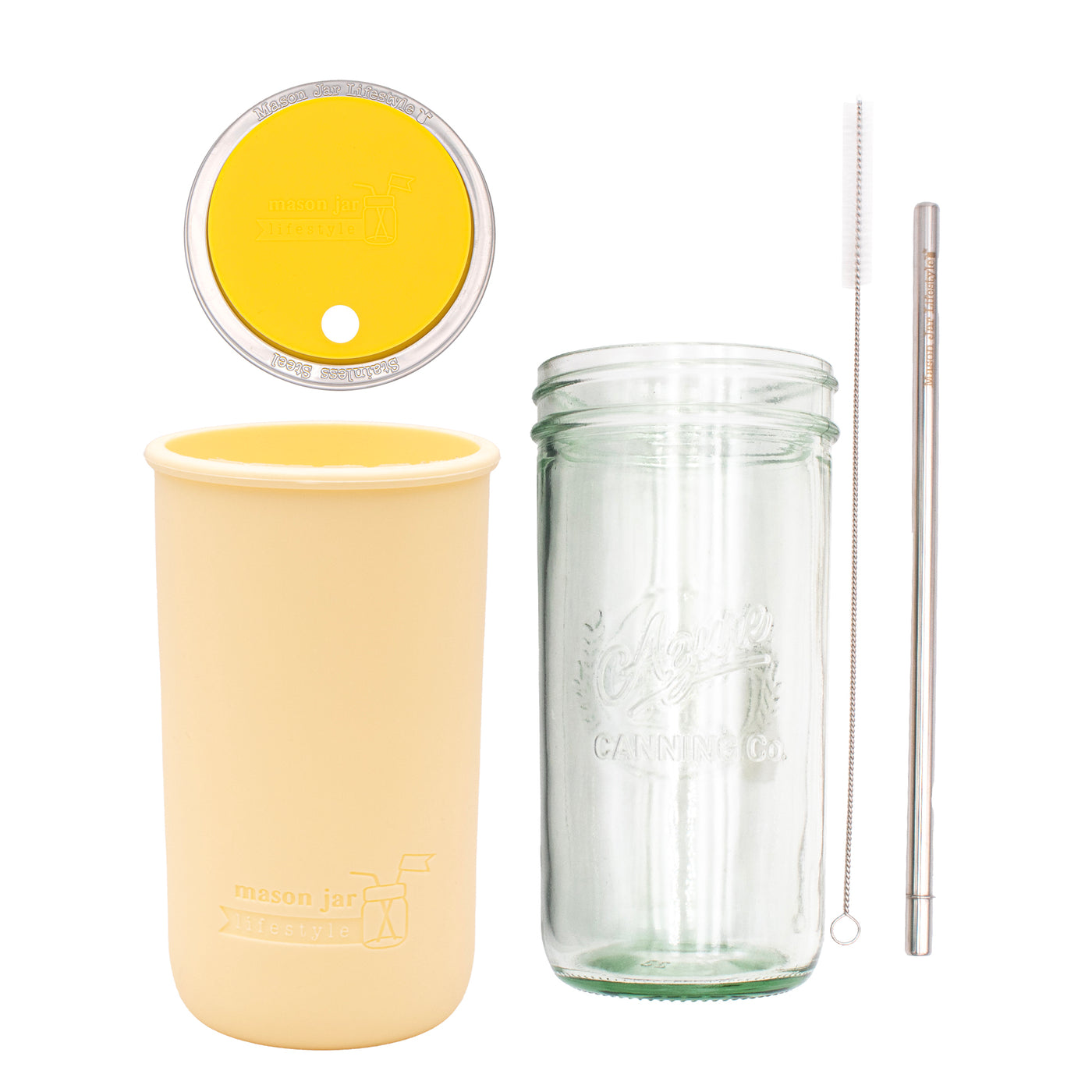Pint and a half water bottle azure stainless steel straw cleaner pint and a half sleeve butter yellow wide mouth straw hole lid lemon yellow product on