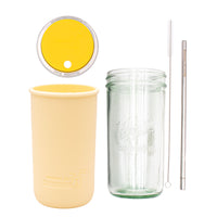 Pint and a half water bottle azure stainless steel straw cleaner pint and a half sleeve butter yellow wide mouth straw hole lid lemon yellow product on