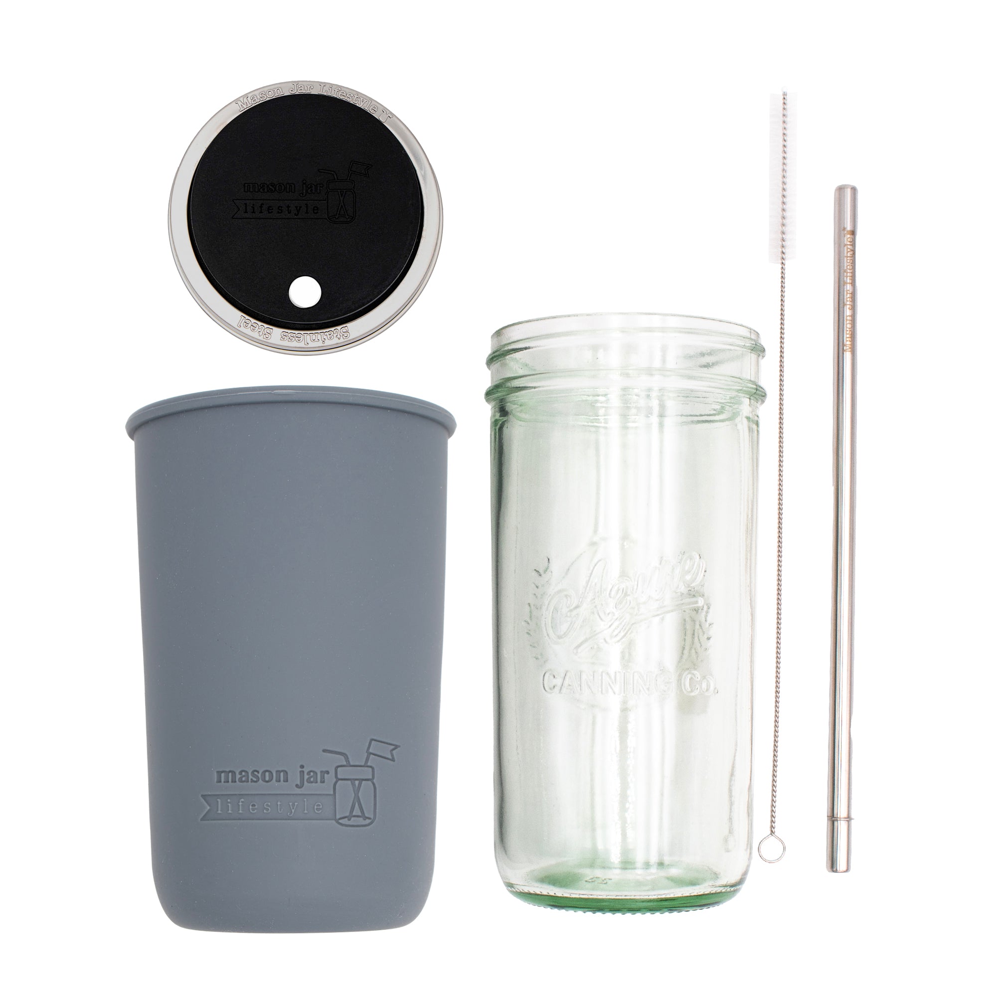 Mason Jar Lifestyle 24oz Pint & Half Water Bottle Travel Tumbler with Silicone Sleeve & Straw Lid