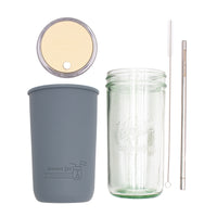 Pint and a half water bottle azure stainless steel straw cleaner pint and a half sleeve charcoal gray wide mouth straw hole lid butter yellow product on