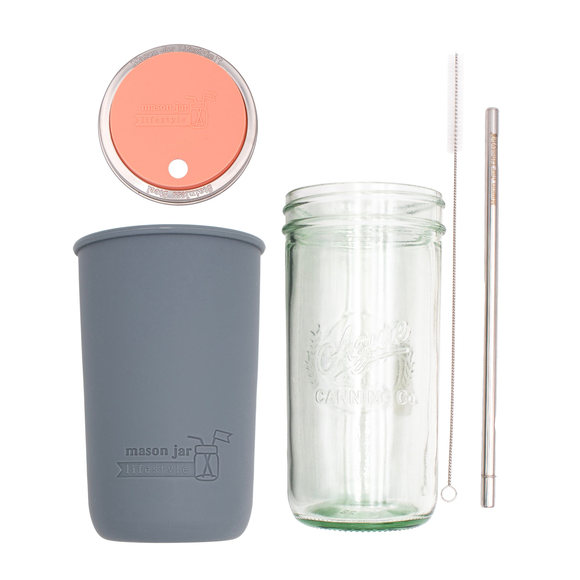 Mason Jar Lifestyle 24oz Pint & Half Water Bottle Travel Tumbler with Silicone Sleeve & Straw Lid