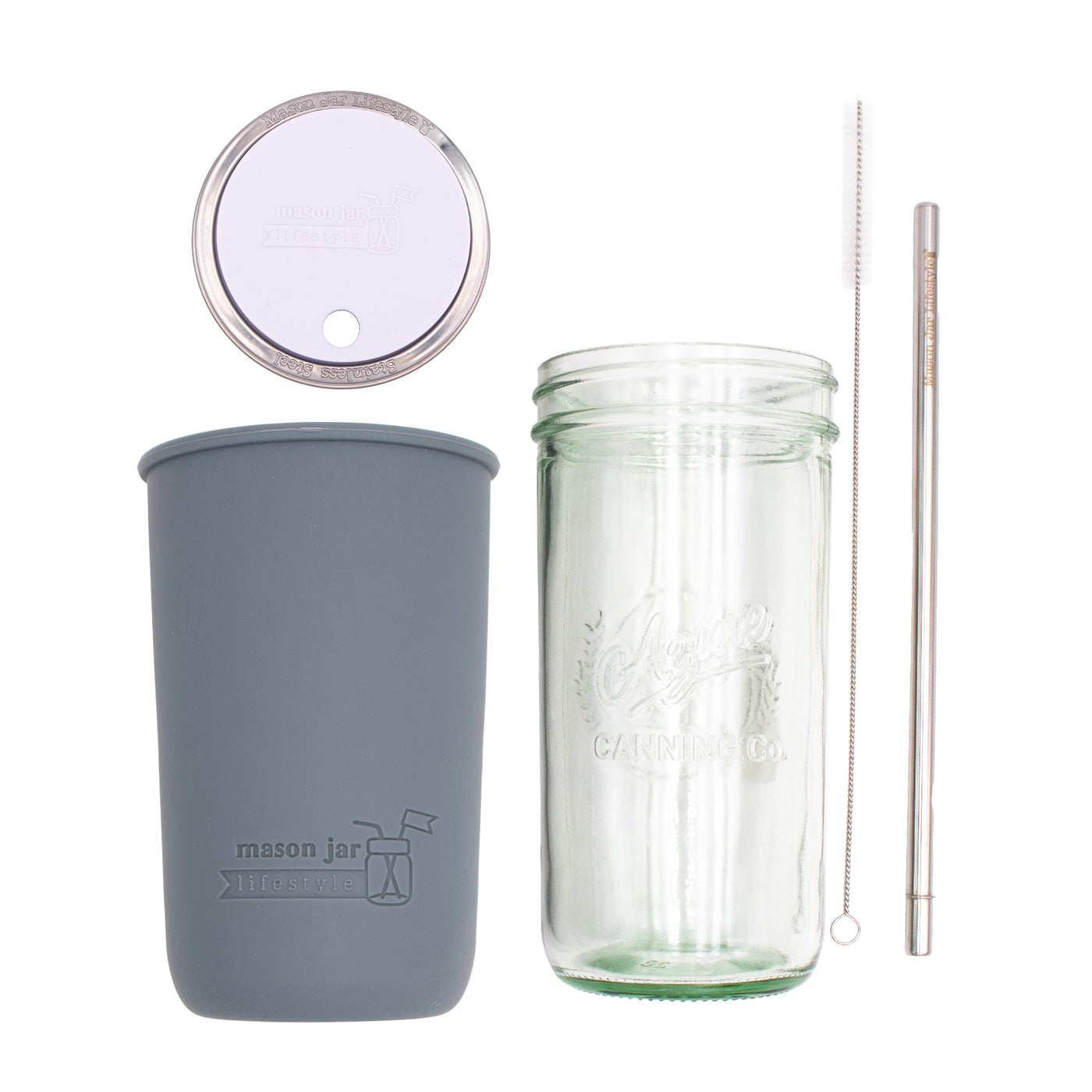 Pint and a half water bottle azure stainless steel straw cleaner pint and a half sleeve charcoal gray wide mouth straw hole lid light orchid product on