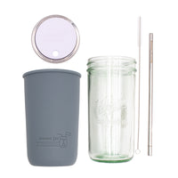 Pint and a half water bottle azure stainless steel straw cleaner pint and a half sleeve charcoal gray wide mouth straw hole lid light orchid product on