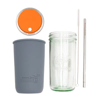 Mason Jar Lifestyle 24oz Pint & Half Water Bottle Travel Tumbler with Silicone Sleeve & Straw Lid