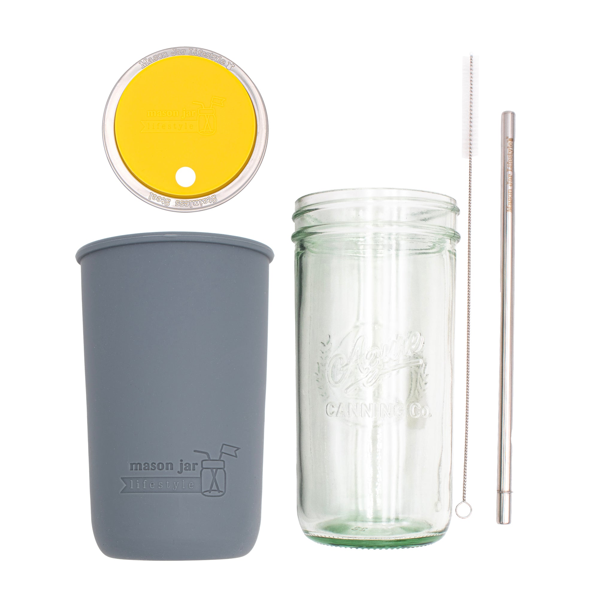 Mason Jar Lifestyle 24oz Pint & Half Water Bottle Travel Tumbler with Silicone Sleeve & Straw Lid