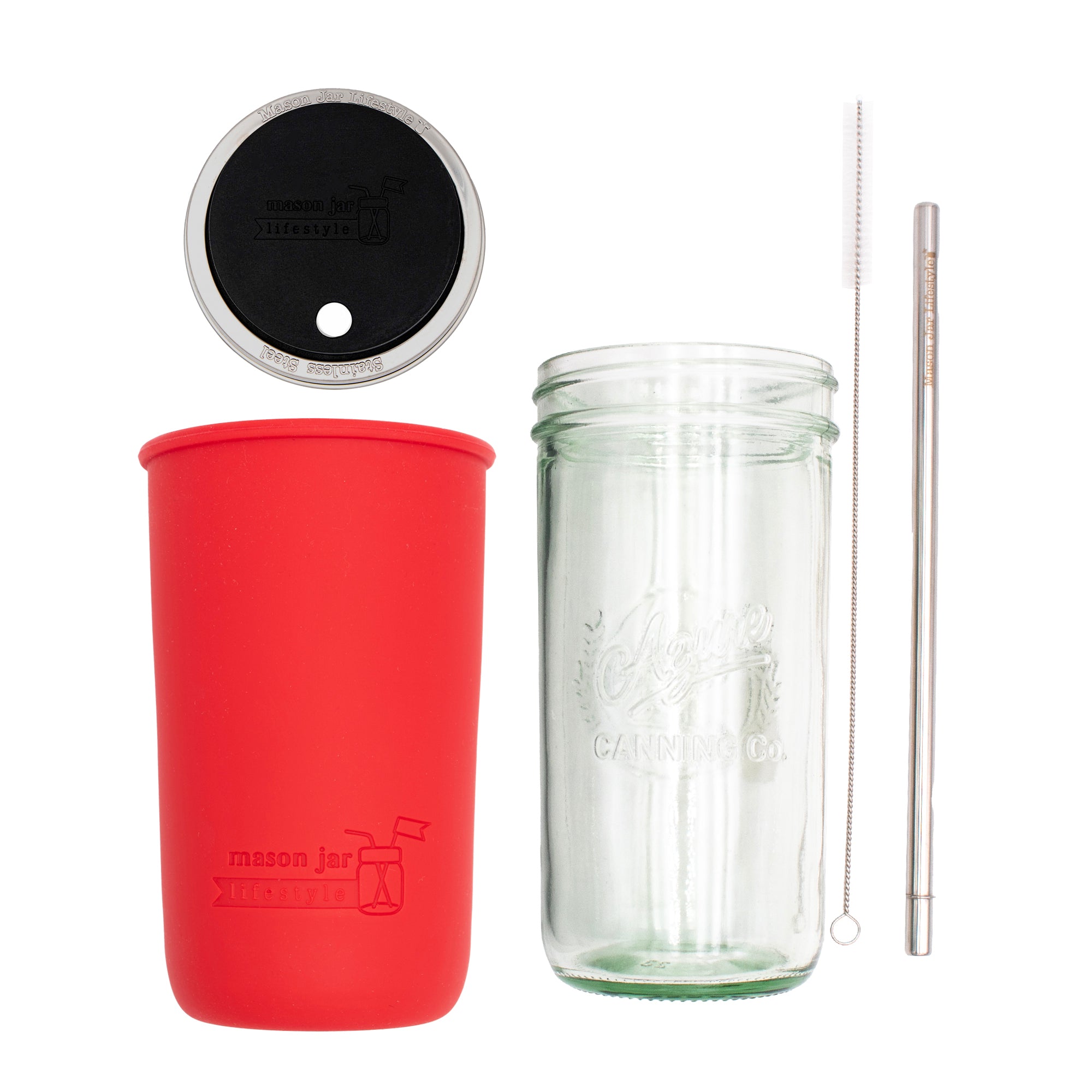 Mason Jar Lifestyle 24oz Pint & Half Water Bottle Travel Tumbler with Silicone Sleeve & Straw Lid