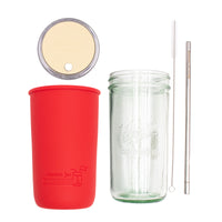 Pint and a half water bottle azure stainless steel straw cleaner pint and a half sleeve cherry red wide mouth straw hole lid butter yellow product on white